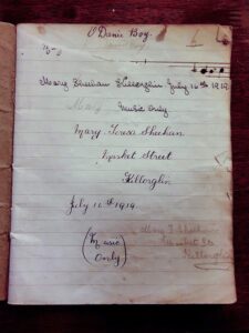 Mary Sheehans Erwins Grandmother Music Book from 1919